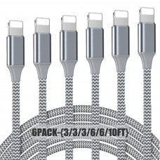 Nuinno iPhone Charger, MFi Certified 6Pack(3/3/3/6/6/10ft) Nylon Braided Lightning Cable Fast Charging&Syncing Long Cord Compatible iPhone 11Pro Max/11Pro/11/XS/Max/XR/X/8/8P/7 and More ASIN:B08M8YV85J